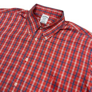 Brooks Brothers Regent Short Sleeve Shirt Mens XXL Red Blue Plaid Button Down